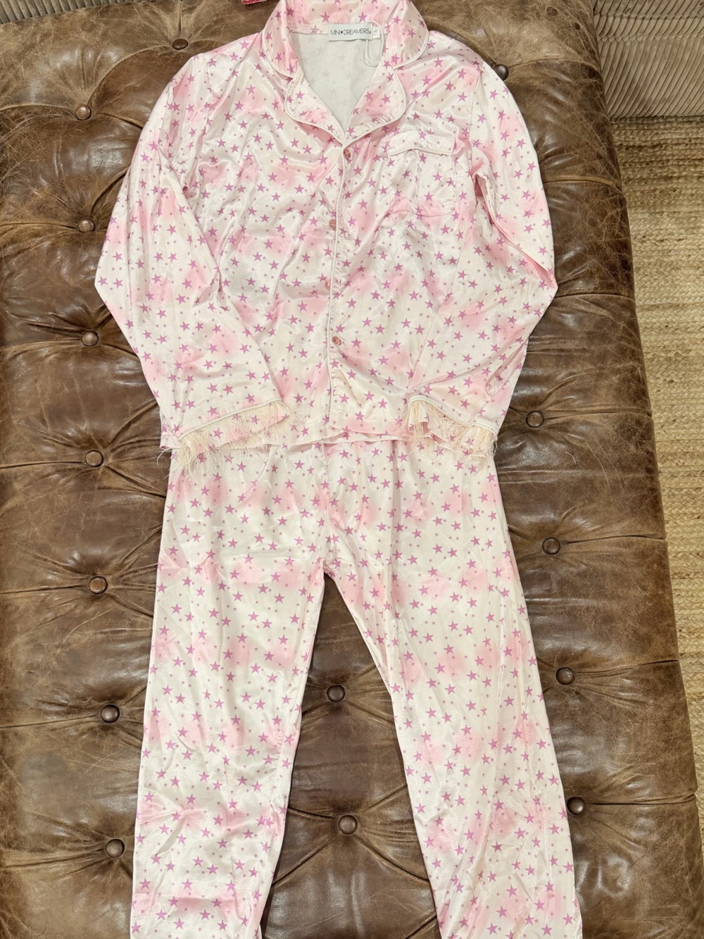 Dreamers Pink and White Star-Print Two-Piece Pajama Set